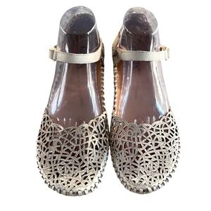 Pikolinos Woven Leather Mary Jane Flats Womens 41 Cream Boho Cutout Whipstitch